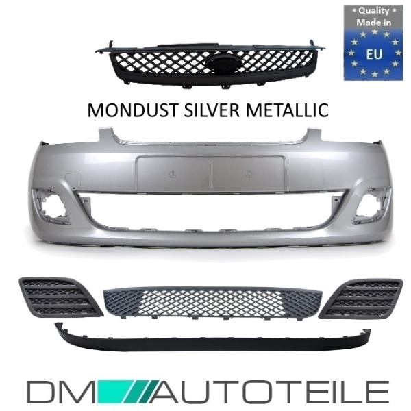 SET Ford Fiesta V 5 JB JH Stoßstange vorne MOONDUST SILVER MET+ Stoßstangengitter SET+ Spoiler Bj 05-08