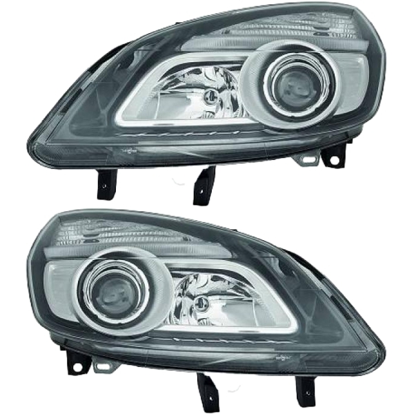 Scheinwerfer SET chrom schwarz H7/H1 passt für Renault Scénic II bj 06-09