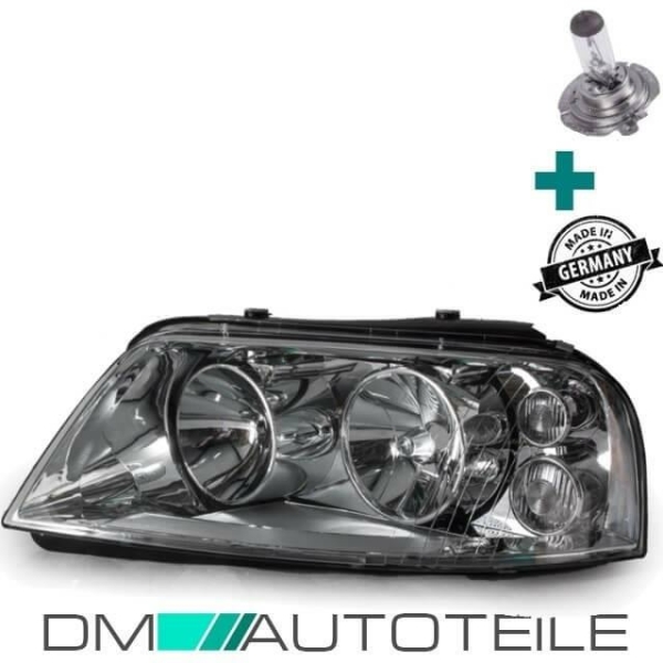 Scheinwerfer links Chrom Bj 00-10 H7/H1 + Birne passt für VW Sharan Seat Alhambra