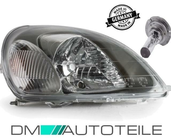 Set Toyota Yaris Scheinwerfer H4 Rechts Bj 99-02 + Stellmotor + 1x H4 Birne