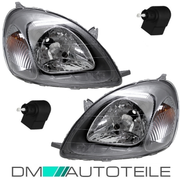 Set Toyota Yaris Scheinwerfer Rechts & Links Bj 99-02 H4 Fassung+ Motor für LWR