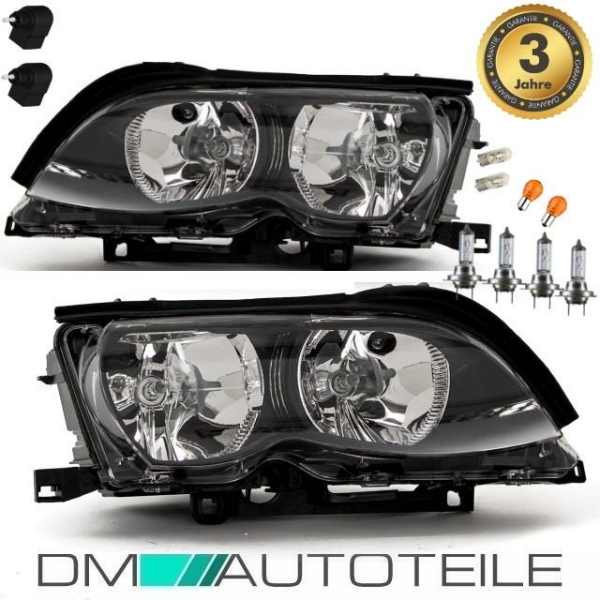 FACELIFT H7/H7 Scheinwerfer Set 01-05 Schwarz+Birnen passt für BMW E46 4/5 Türer