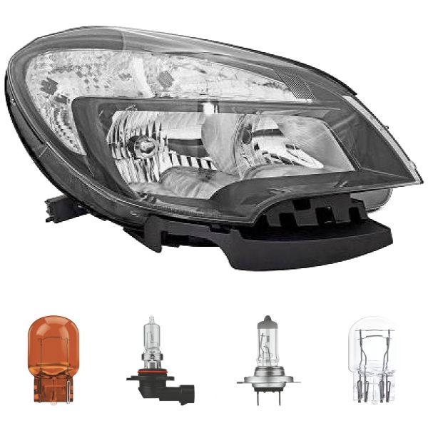 Scheinwerfer mit Moto schwarz H7/HB3 W21/5W rechts passt für Opel Mokka ab 12-16 inklusive Leuchtmittel/Birnen