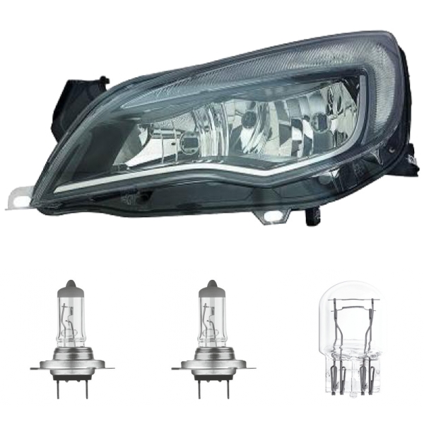 Scheinwerfer H7 + TGFL Depo links passt für Opel Astra J Stufenheck ab 12-15 inklusive Leuchtmittel/Birnen