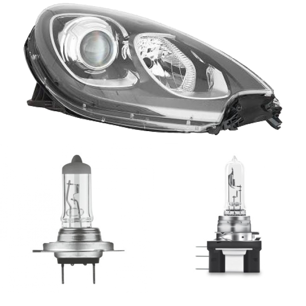 Halogen Scheinwerfer mit Motor H7/H15 rechts passt für Porsche Macan (95B) ab 15 inklusive Leuchtmittel/Birnen