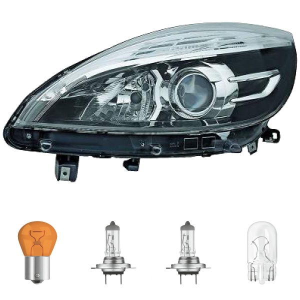 Scheinwerfer links H7/H7 schwarz passt für Renault Scénic III +Grand ab 2012 inklusive Leuchtmittel/Birnen