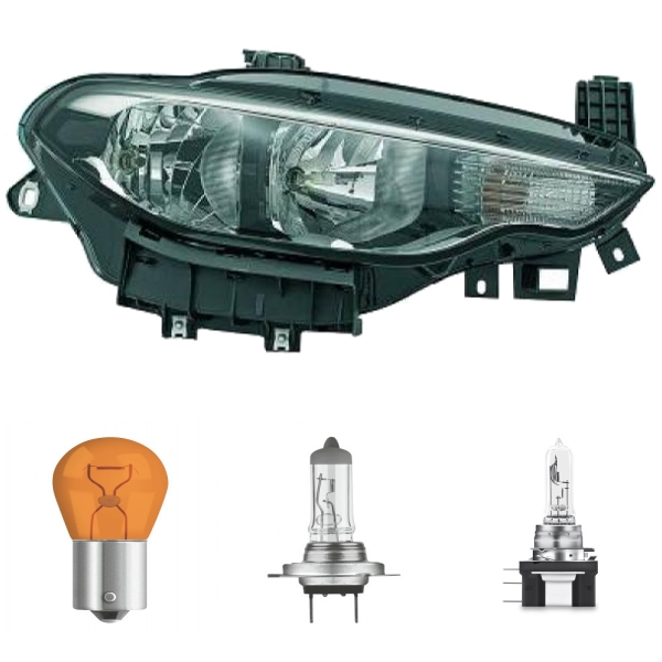 Scheinwerfer Depo H7/H15 rechts passt für Fiat Tipo (356) ab 2015-2020 inklusive Leuchtmittel/Birnen