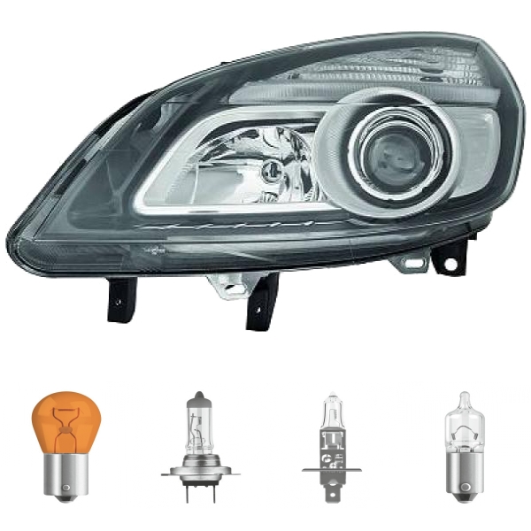 Scheinwerfer links chrom schwarz H7/H1 passt für Renault Scénic II bj 06-09 inklusive Leuchtmittel/Birnen