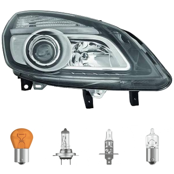 Scheinwerfer rechts chrom schwarz H7/H1 passt für Renault Scénic II bj 06-09 inklusive Leuchtmittel/Birnen