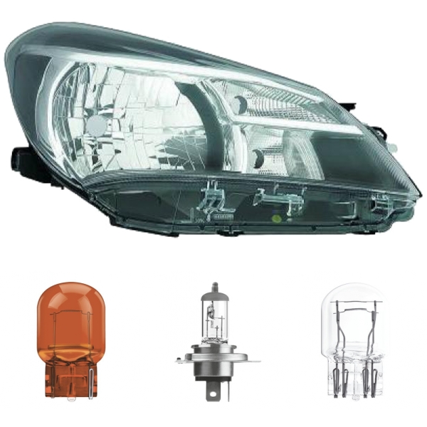 Scheinwerfer Depo H4 ohne Motor rechts passt für Toyota Yaris (P13) ab 2014-2017 inklusive Leuchtmittel/Birnen