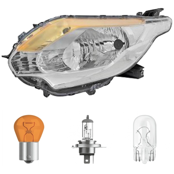 Scheinwerfer chrom H4 links passt für Mitsubishi L200 (KJ) ab Baujahr 2015 inklusive Leuchtmittel/Birnen
