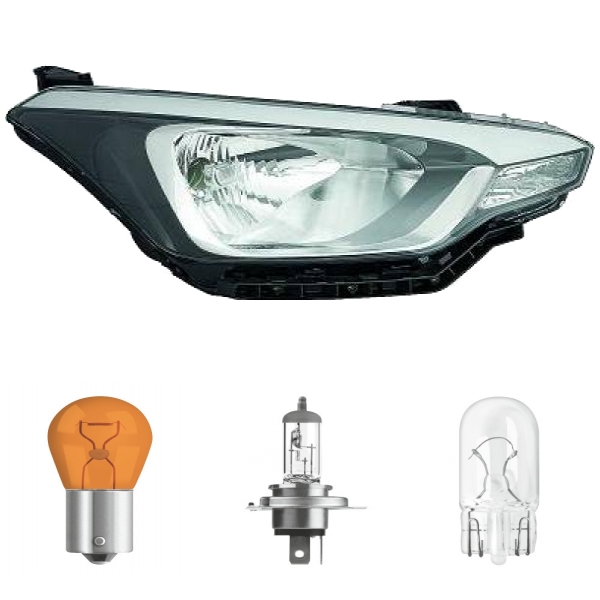 Scheinwerfer schwarz H4 rechts passt für Hyundai i20 Active (GB) ab 14-20 inklusive Leuchtmittel/Birnen