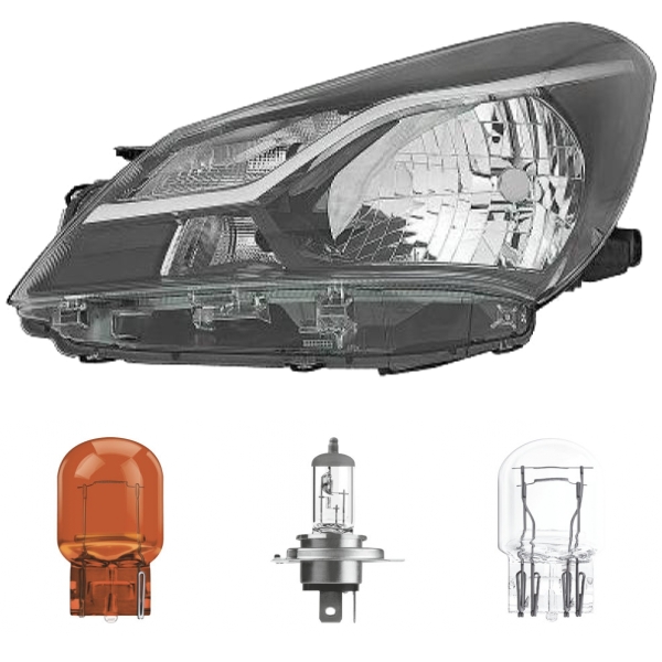 Scheinwerfer Depo H4/W21/5W links passt für Toyota Yaris (P13) ab 17-20 inklusive Leuchtmittel/Birnen