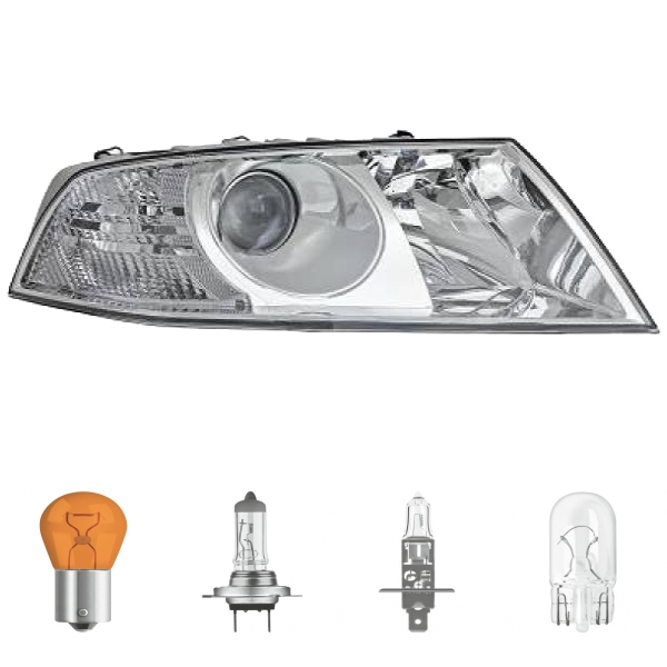 DE Scheinwerfer Depo H7/H1 rechts passt für Skoda Octavia II 1Z3/1Z5 ab 04-09 inklusive Leuchtmittel/Birnen