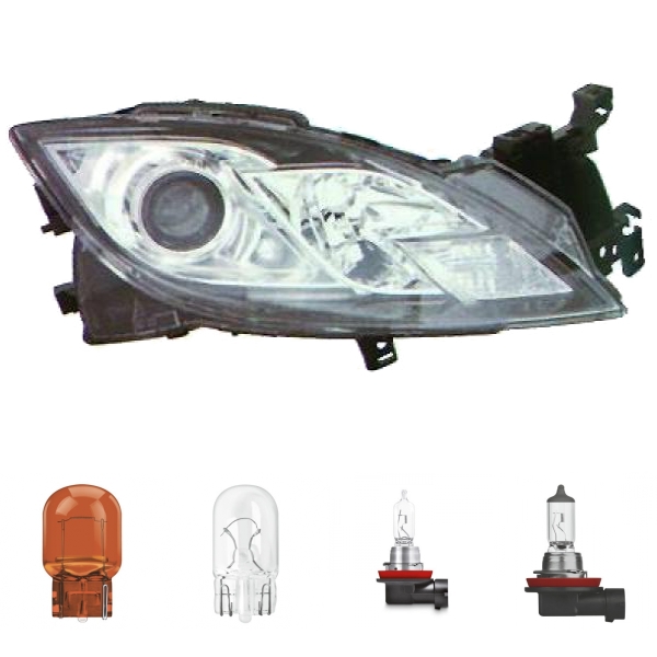 Scheinwerfer H11/H9 Depo rechts passt für Mazda 6 Sport (GH) Kombi ab 2010-2012 inklusive Leuchtmittel/Birnen