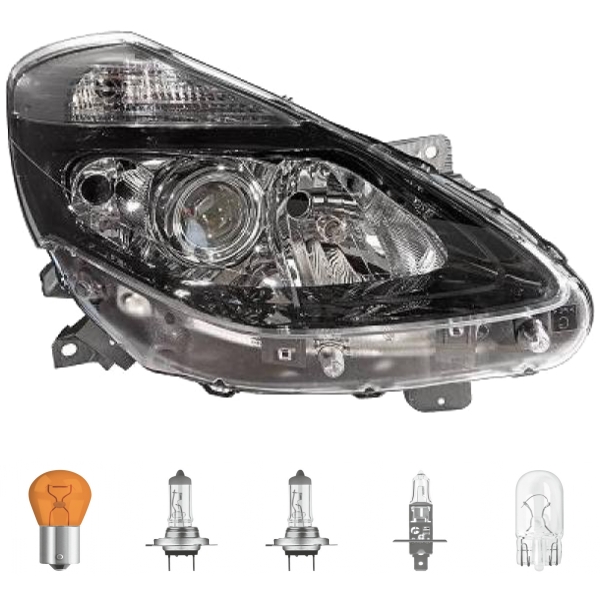 Scheinwerfer rechts schwarz H7/H7/H1 +Kurvenlicht passt für Renault Clio III 09> inklusive Leuchtmittel/Birnen