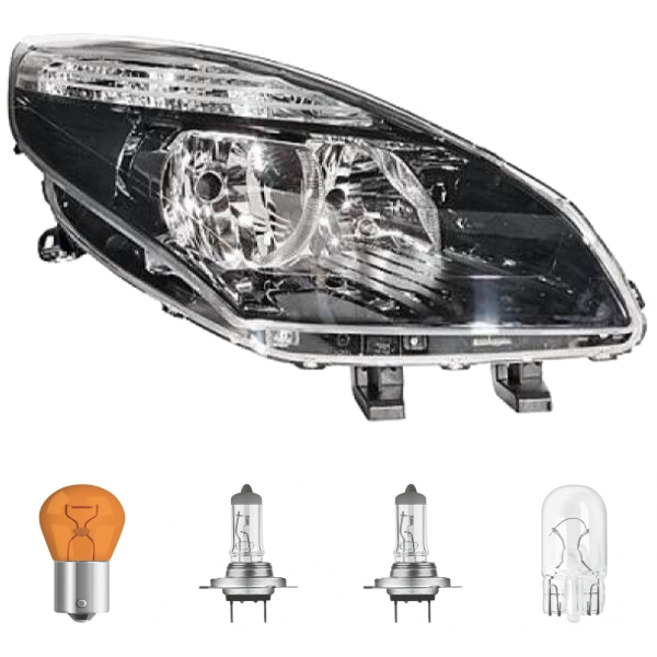 Scheinwerfer H7/H7 rechts schwarz passt für Renault Scenic III + Grand bj 09-12 inklusive Leuchtmittel/Birnen
