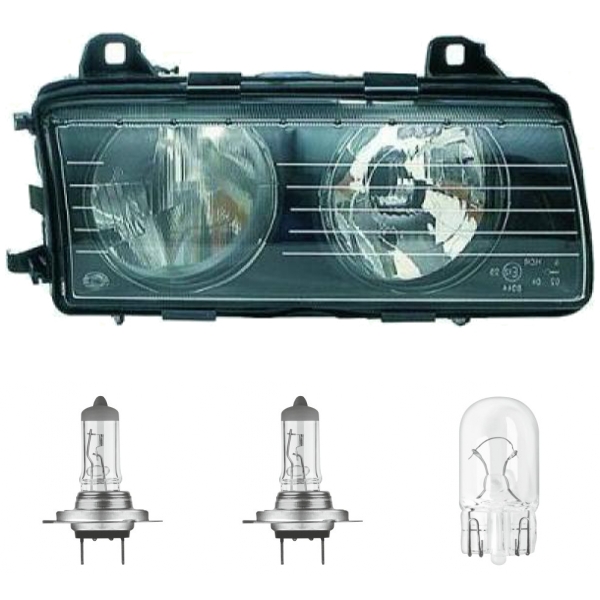 Scheinwerfer links H7/H7 passt für BMW 3er E36 Limo Coupe Cabrio Touring 94-99 inklusive Leuchtmittel/Birnen