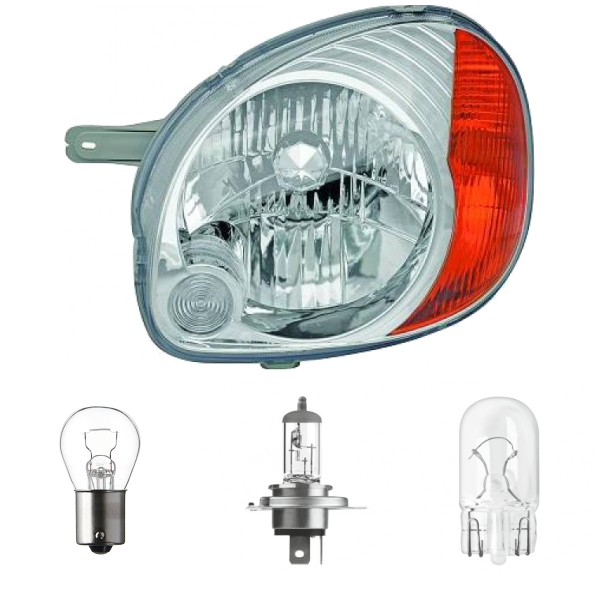 Scheinwerfer Depo glasklar H4 links passt für Hyundai Atos (MX) ab 01-04 inklusive Leuchtmittel/Birnen