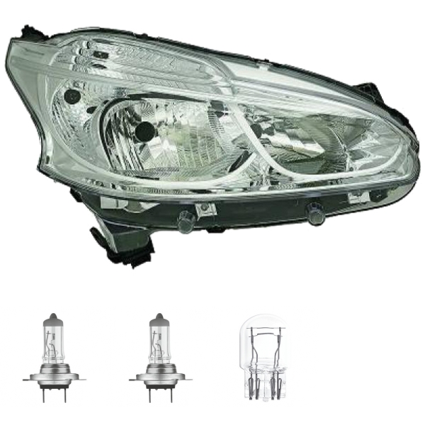 Scheinwerfer Depo mit Tagfahrlicht H7 rechts passt für Peugeot 208 I CA ab 12-15 inklusive Leuchtmittel/Birnen