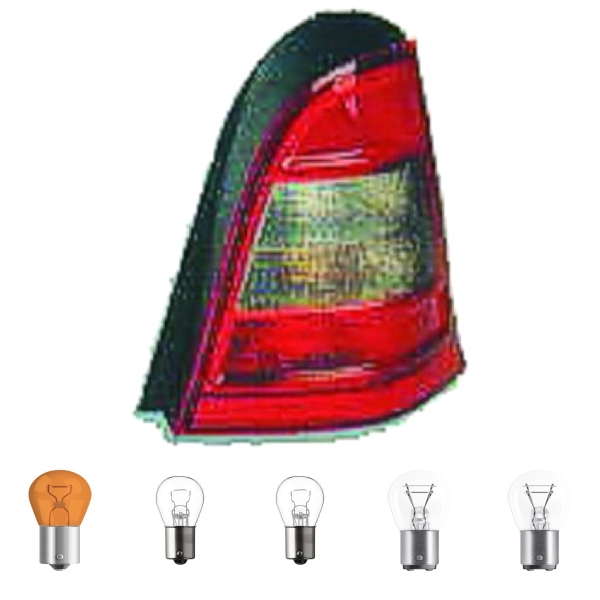 Depo /TYC Rückleuchte rechts passt für Mercedes A-Klasse W168 rauchgrau ab 97-00 inklusive Leuchtmittel/Birnen