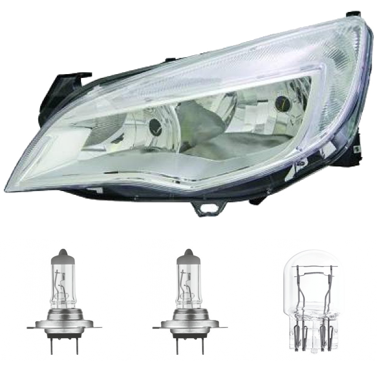Depo / TYC Hauptscheinwerfer Scheinwerfer Frontscheinwerfer links H7/H7 chrom mit Motor und Tagfahrlicht für Opel Astra J P10 Baujahr 2009-2012 inklusive Leuchtmittel/Birnen