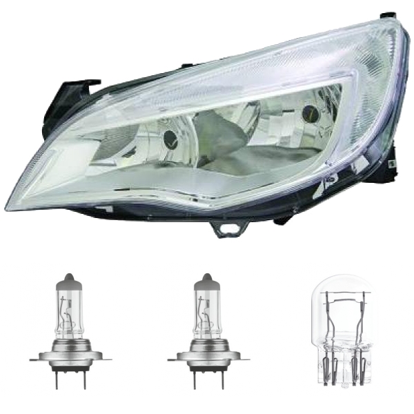 Depo / TYC Hauptscheinwerfer Scheinwerfer Frontscheinwerfer links H7/H7 chrom mit Motor und Tagfahrlicht für Opel Astra J P10 Baujahr 2009-2012 inklusive Leuchtmittel/Birnen