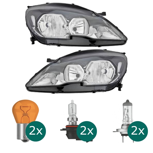 Hauptscheinwerfer + Stellmotor HB3/H7 links passt für Peugeot 308 II ab 2013 inklusive Leuchtmittel/Birnen