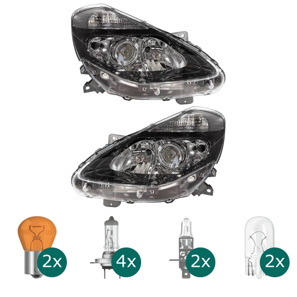 Scheinwerfer links schwarz H7/H7/H1 +Kurvenlicht passt für Renault Clio III 09> inklusive Leuchtmittel/Birnen