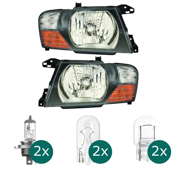 Scheinwerfer Depo schwarz H4 links passt für Mitsubishi Pajero III V6 ab 00-06 inklusive Leuchtmittel/Birnen