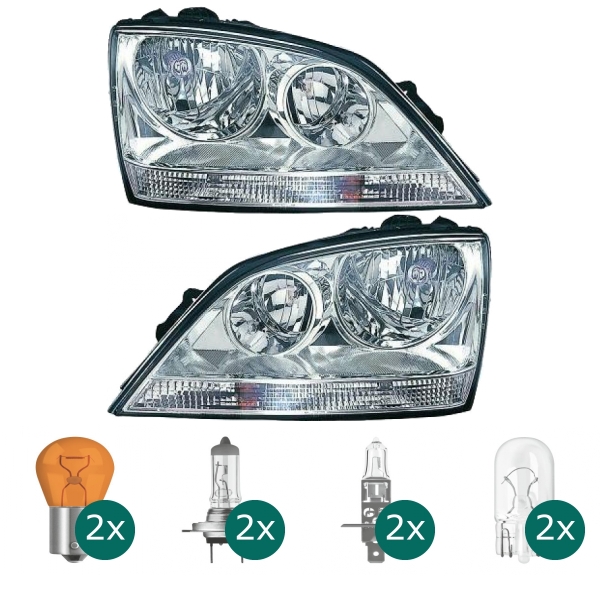 Scheinwerfer Depo H7/H1 links passt für Kia Sorento I (JC) Vorfacelift ab 02-06 inklusive Leuchtmittel/Birnen