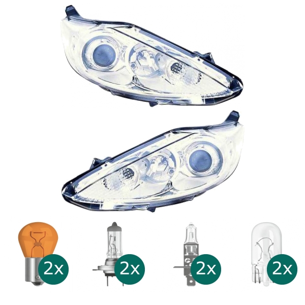 Hauptscheinwerfer links H1/H7 mit Motor passt für Ford Fiesta VI 08-12 inklusive Leuchtmittel/Birnen