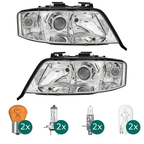 Depo/TYC Scheinwerfer Hauptscheinwerfer Frontscheinwerfer links H7/H1 für Audi A6 C5 4B2 4B5 1999-2001 inklusive Leuchtmittel/Birnen