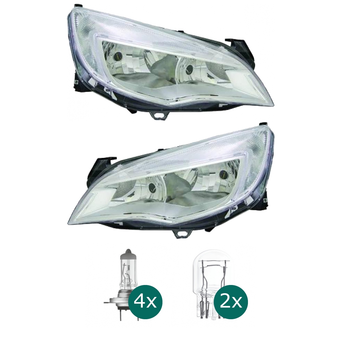 Depo / TYC Scheinwerfer Hauptscheinwerfer Frontscheinwerfer links H7/H7 chrom mit Motor und Tagfahrlicht für Opel Astra J P10 Baujahr 2009-2012 inklusive Leuchtmittel/Birnen