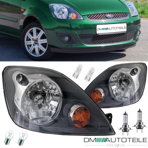 SET Ford Fiesta V MK5 JD Scheinwerfer Rechts Links Klarglas Dunkelgrau + Leuchtmittel SET bj.01-08