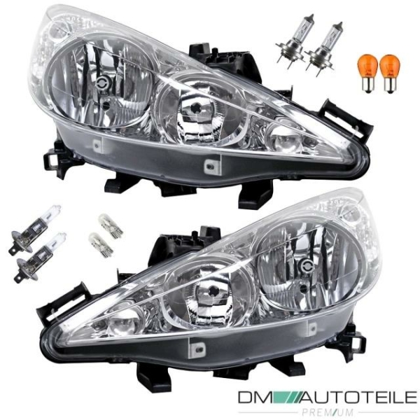 SET Peugeot 207 Scheinwerfer Links & Rechts Halogen + inklusive Birnen SET 06-09 mit LWR