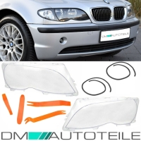 Scheinwerferglas SET + PVC Werkzeug passt für BMW E46 Limousine Touring Facelift