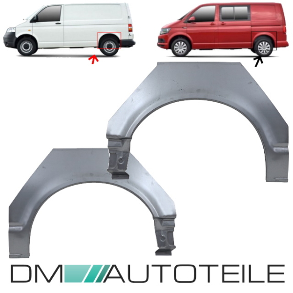 Set Radlauf Reparaturblech Seitenwand Hinten Rechts +Links äußeres Teil passt für VW T5 T6 alle Modelle ab 2003-2019