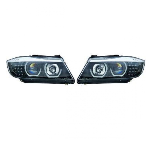 H7/H1 3D Angel Eyes Scheinwerfer Set Schwarz klar für BMW E90 E91 Baujahr 05-08