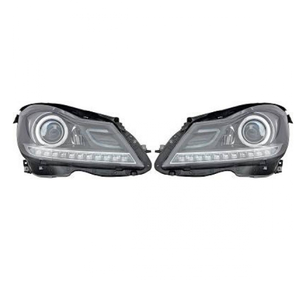 Set H7 Scheinwerfer Schwarz +LED Blinker für Mercedes C-Klasse (W204) ab 2011-
