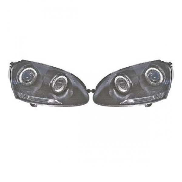 Set H7/H7 Angel Eyes Scheinwerfer Schwarz für VW Golf V 5 Jetta III + Stellmotor