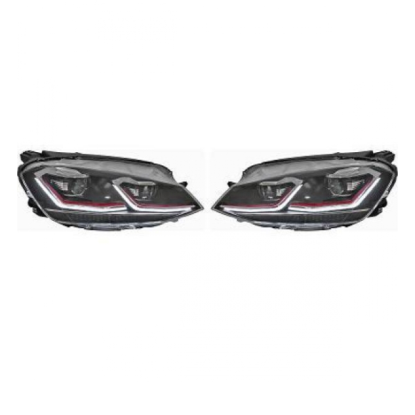 TFL Laufblinker D2S Xenon Scheinwerfer Set Schwarz Rote Leiste für VW Golf VII
