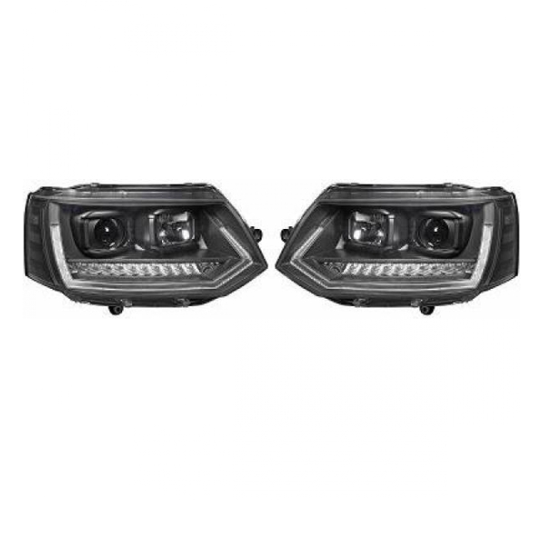 LED dynamische Blinker Scheinwerfer Set Schwarz H7/H1 für VW T5 GP in T6 Optik