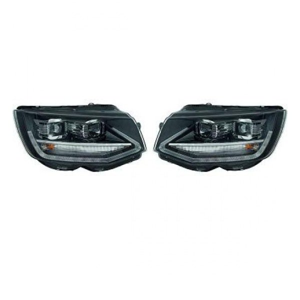 Set H7/H1 LED TFL Scheinwerfer Schwarz +Motor für VW Multivan T6 VI bis 2019