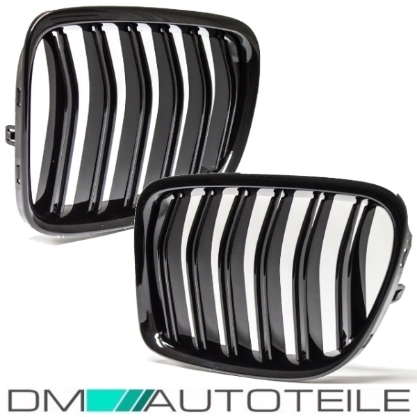 SET K&uuml;hlergrill Schwarz GLANZ Doppelsteg passt f&uuml;r BMW X1 E84 M Umbau 09-12