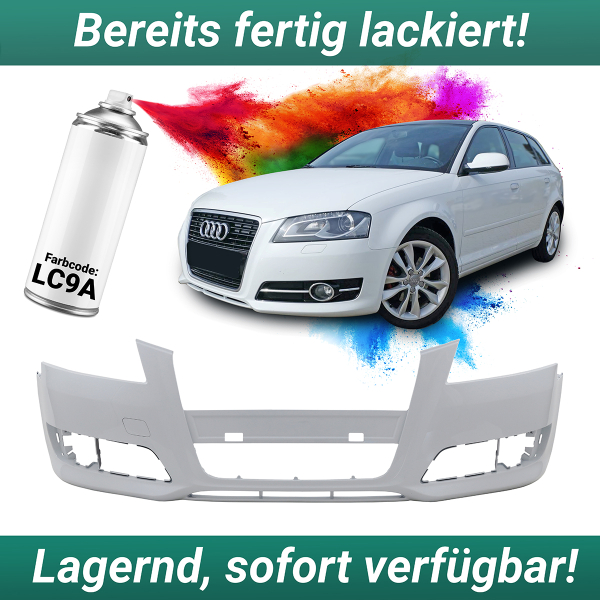 Lackiert LC9A pure White für Audi A3 8P 8PA Stoßstange vorne 08-12 Facelift ohne PDC/SRA 3-5-Türer