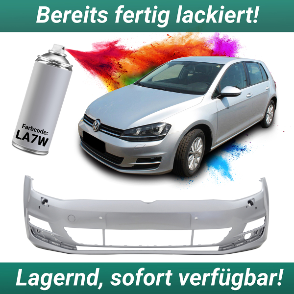 Lackiert LA7W Reflexsilber Metallic Stoßstange vorne für SRA + 6x PDC passt für VW Golf VII 7 ab 10/2012