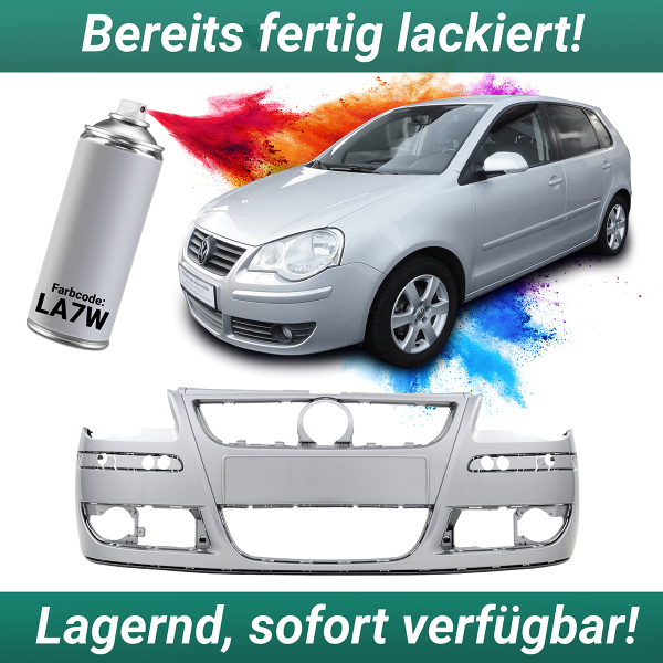 Lackiert LA7W Reflexsilber Metallic Stoßstange vorne für VW Polo 9N3 Facelift 05/2005-2009