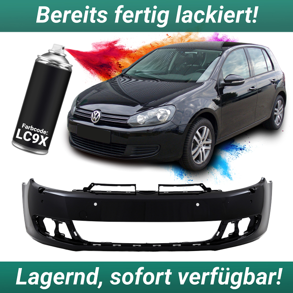 Lackiert LC9X Deep Black Perleffekt Stoßstange Vorne für VW Golf VI 6 4x PDC SRA 